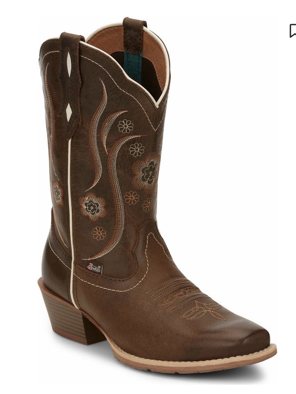 JUSTIN WOMEN'S JESSE BROWN WESTERN BOOTS SQUARE TOE SIZE 8B